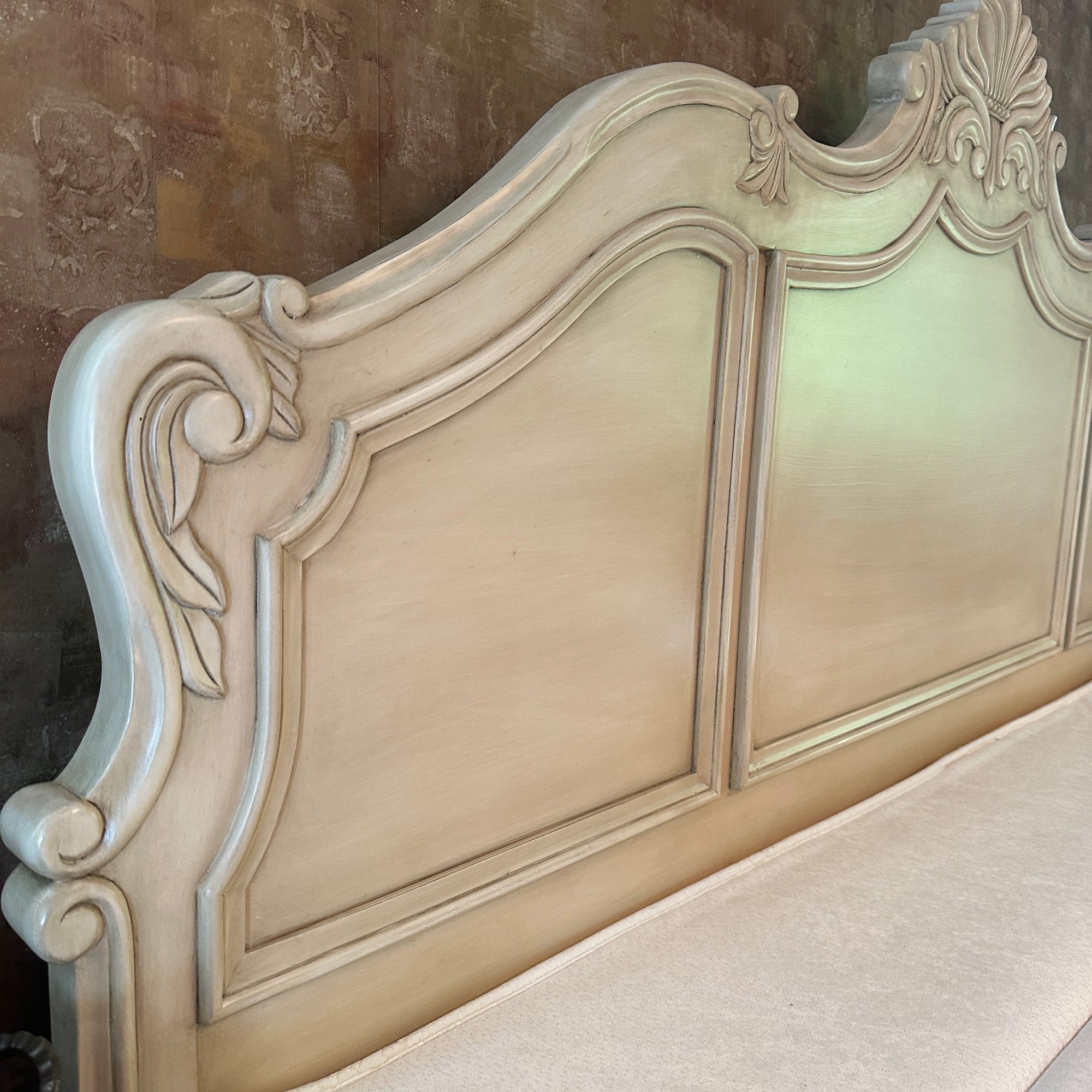 Beautiful Carved Wood Ivory King Sized Headboard (MB) 70854