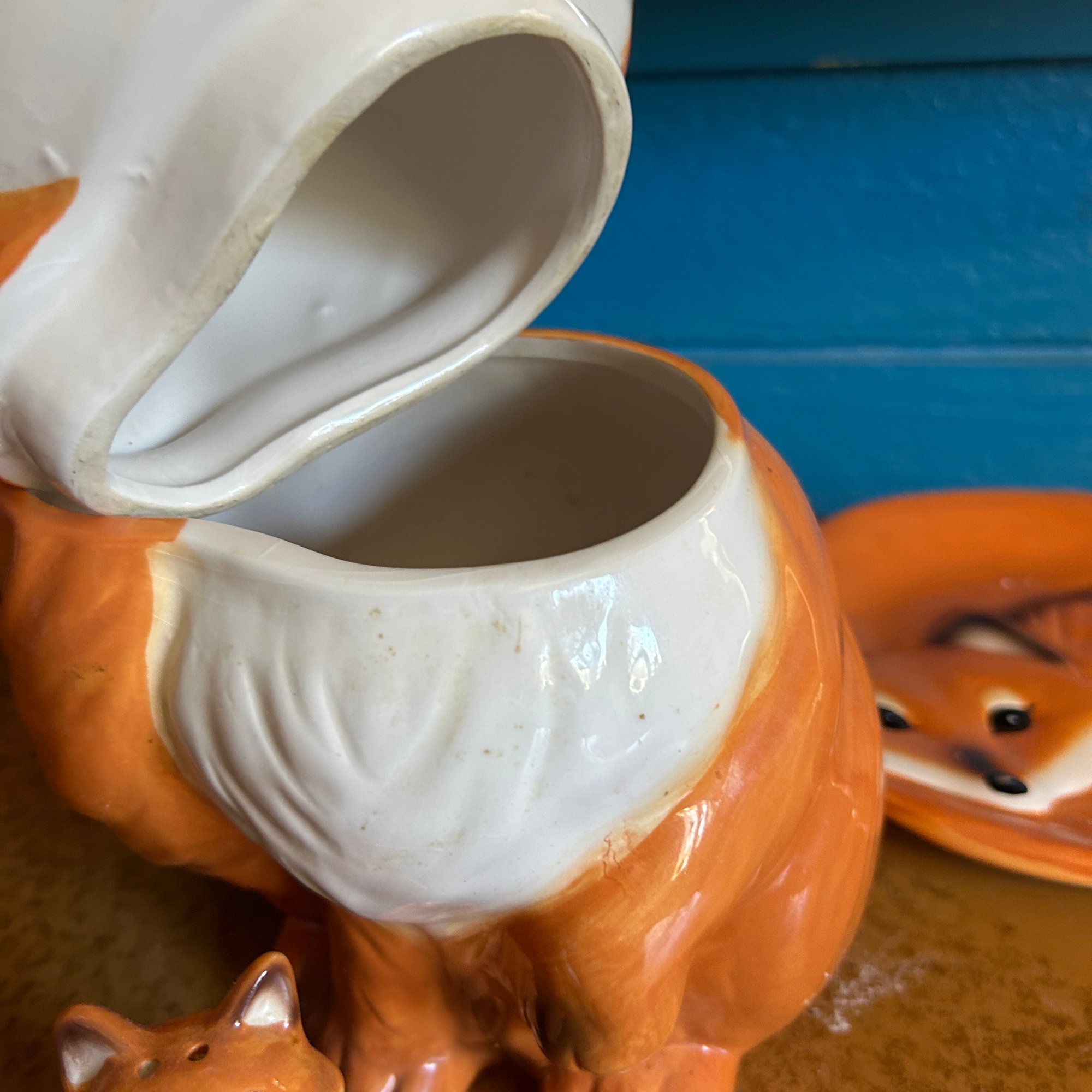 Ceramic Orange Fox Cookie Jar With Salt & Pepper Shakers (kitchen