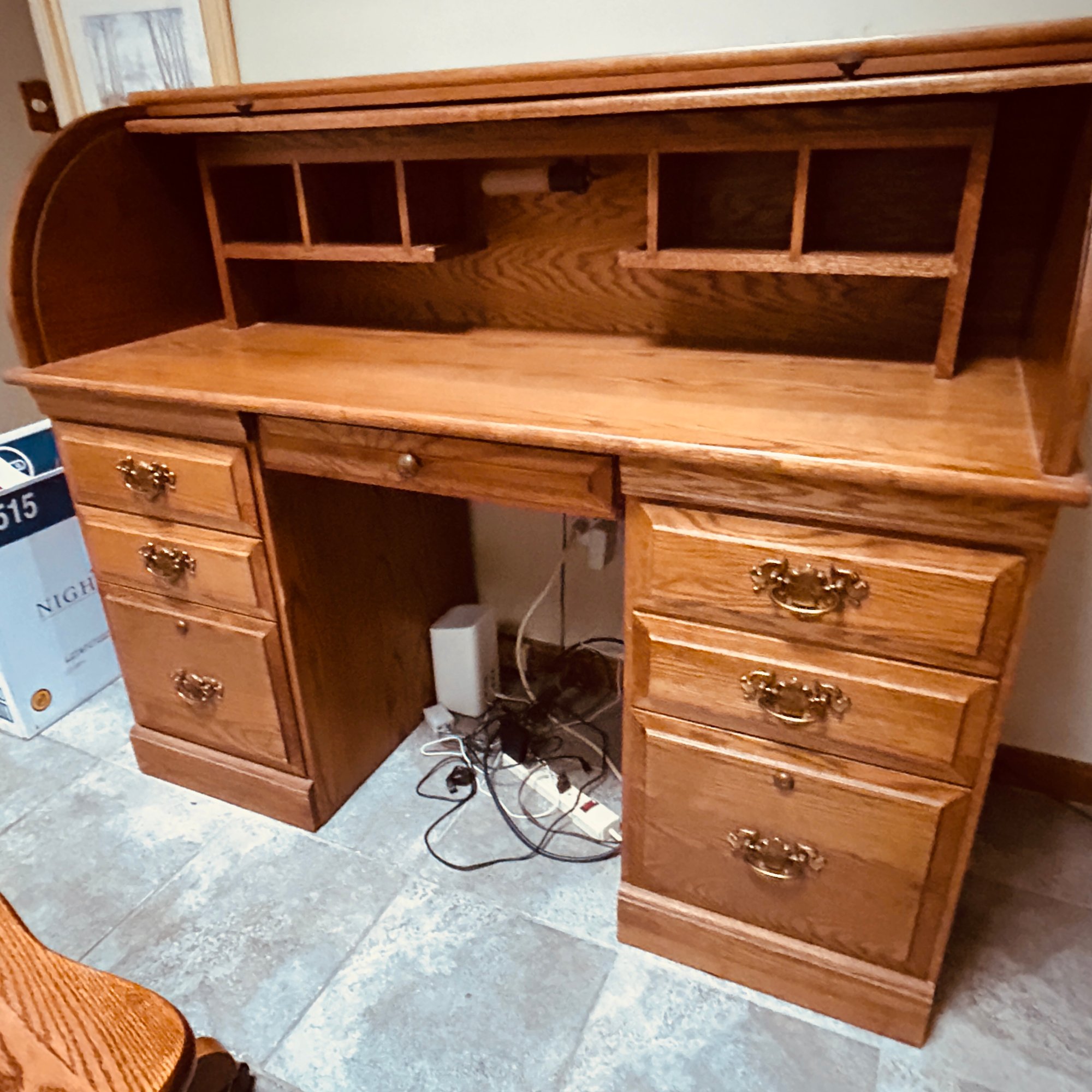 Rolltop Desk With Light & Chair On Castorsrolltop Stuck In Up Position (Den) 69863