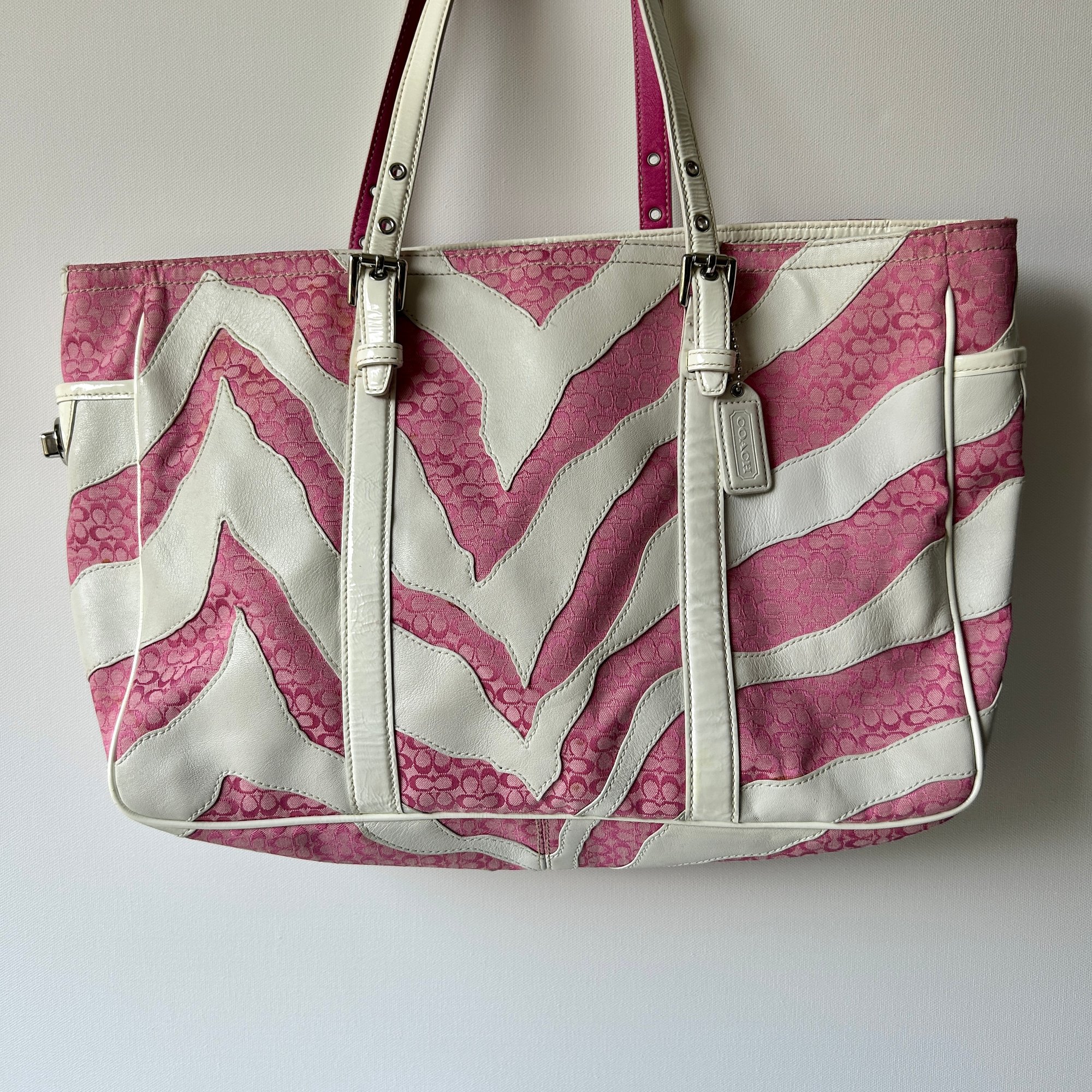 COACH Pink & White Zebra Patchwork Tote - See Photos - Some 