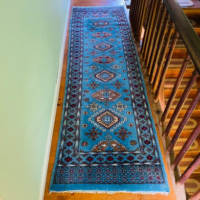 Vintage Long Blue Oriental Wool Rug 106'x31' (Upstairs Hall)
