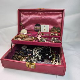Vintage Farrington Jewelry Box With Key And Costume Jewelry