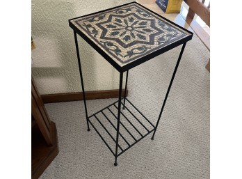 Mosaic Tile Top Metal Side Table With Shelf (LR)