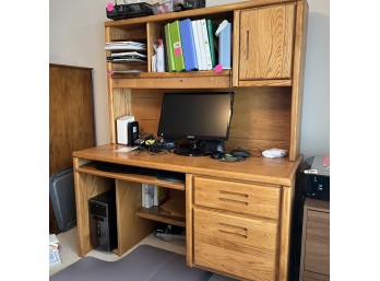 Large Wooden Computer Desk With Hutch, Shelves, File Drawer, Keyboard Tray, And Cabinet (Office)