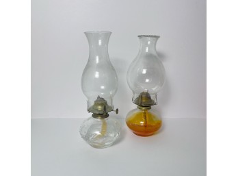 Pair Of Lovely Vintage Oil Lamps (BSMT)