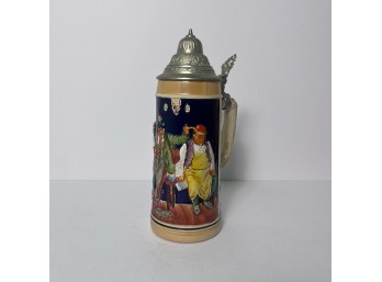 Vintage Pewter Lidded Ceramic German Stein 'Ein Volles Glas Des Gastes Spass' (BSMT)