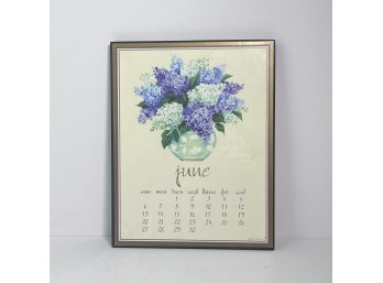 Lovely Framed June Calendar With Hydrangea Print (BSMT)