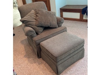 Gray-Green Flexsteel Armchair With Matching Ottoman And Two Pillows (BSMT)