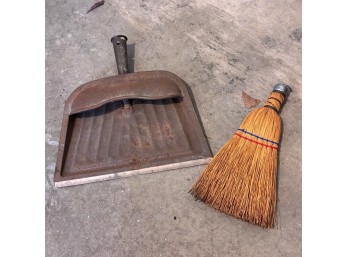 Vintage Metal Dust Pan And Broom (Garage 1)