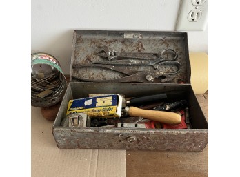 Vintage Metal Toolbox With Tools And Workbench Supplies (Garage2)