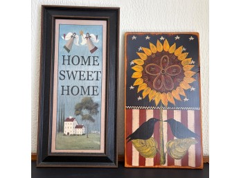 Decorative Folk Art 'Home Sweet Home' And Sunflower With Crows (LR)