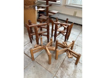 Set Of 4 Vintage Folding Wooden Plant Stand Bases