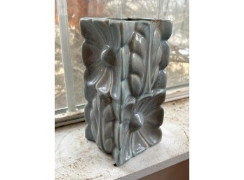 Vintage Gonder Original #688 Ceramic Vase InBlue Glaze And Flower Relief