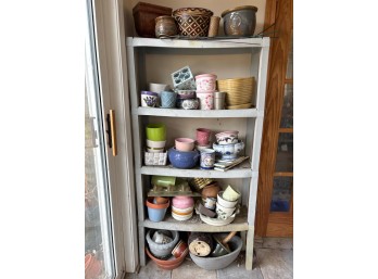 Large Glazed Planters Lot With Shelf