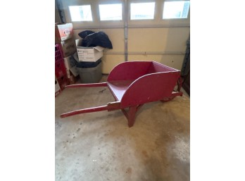 Vintage Red Wooden Wheelbarrow