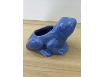 Blue Glazed McCoy Ceramic Frog Planter 2.75' Tall