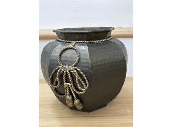 Indian Hammered Metal Vase with Rope Motif