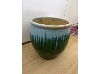 Large Glazed Ceramic Planter with Blue-Green Finish