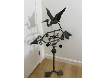 Vintage Metal Heron Weather Vane with Directionals & Anemometer with Adjustable Mount