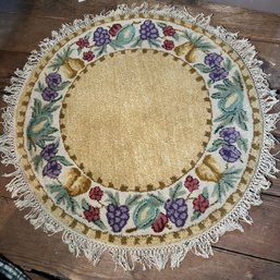 Round Fringed Wood Rug 'fruit Gold' Design (attic)
