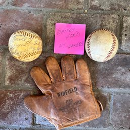Vintage New York Yankees Baseball Lot, Autographed Balls And Mitt (DR)