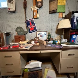 Big Picker's Lot Including Vintage Desk, Desk Items, Springfield Thermometer, And More (Basement 2)