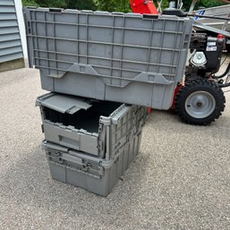 Set Of Three Storage Bins With Attached Lids - One Large, Two Medium (garage)