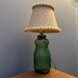 Green Glass Lamp With Cute Pom-Pom Shade (BR Right)