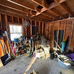 Huge Garage Picker's Lot Including Yard Tools, Bike Racks, Gardening Equipment, And More (Garage)