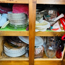 Large Mixed Lot Of White Dishes, Some Sheffield, Candles & Vases (Kitchen Bottom 2 Shelves)