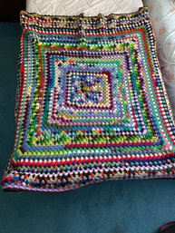 Vintage Rainbow Crochet Throw Twin Size Blanket (CloudBR)