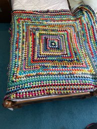 Vintage Rainbow Crochet Twin Size Granny Throw Blanket (CloudBR)