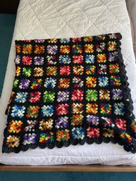 Vintage Incomplete Granny Square Crochet Blanket Queen Size (CloudBR)