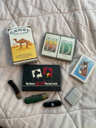 Lot Of Vintage/Beer Cigarette Advertising Card Sets - Sealed Knives & Zippo (BlueBR)