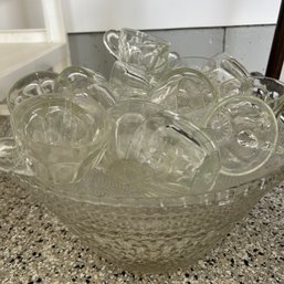 Vintage Glass Punch Bowl & Cups (garage)