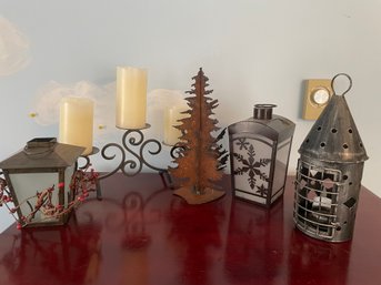 Metal Candle Lot - Candelabra - Votive Lanterns & More! Primitive Decor (BlueBR)