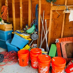 Picker's Lot Of Fertilizer, Buckets, Spreaders, Electrical Cords (garage Right Side In Front)