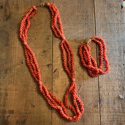 Coral Multi-strand Necklace And Bracelet
