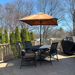 Martha Stewart Living Patio Dining Set With Umbrella, Four Chairs, And Cushions