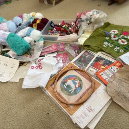 Mixed Lot Of Embroidery Supplies, Yarn, Knitting Needles & More (Upstairs Bedroom On Right)
