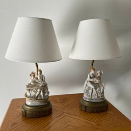 Pair Of Vintage Lamps With Ceramic Figures (garage)