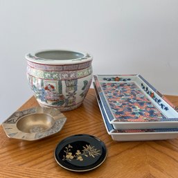 Assortment Of Asian Dishes, Planter And Brass Ash Tray (Garage)
