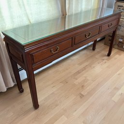 Glass Topped Wooden Console Table With 3 Drawers (DR)