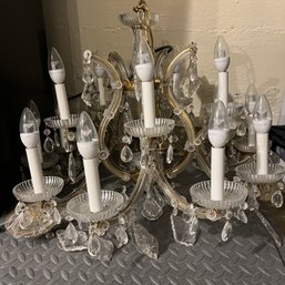 Stunning Vintage Chandelier With Floral Accents And Crystals (Basement)