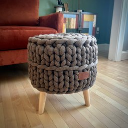 Round Chunky Knit Modern Footstool Ottoman, From Loops Studio, Modern Handmade (BR)