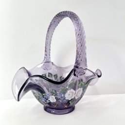 Lovely Vintage FENTON Hand Painted Amethyst Bride's Basket (AM)
