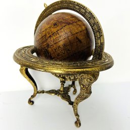 Small Desktop Vintage Wood And Brass Terrestrial Globe (*106401-MR)
