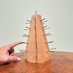 Vintage Hand Crafted Bare Wood Metal Spiked Apple Cone (BSMT2)