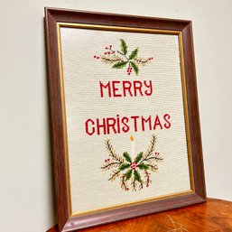 Handmade 'Merry Christmas' Framed Needlepoint Wall Art (BSMT2)