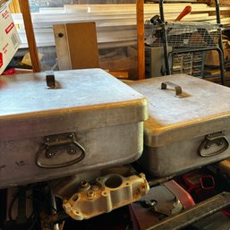 Pair Heavy And Large Metal Catering Or Food Service Containers (Garage)